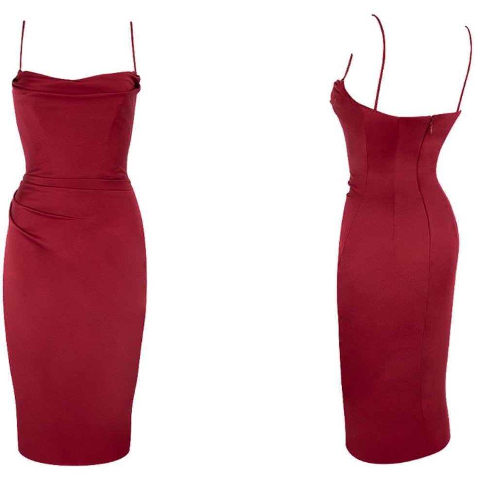 HOUSE OF CB 'Anja' Wine Satin Corset Midi Dress NWOT - Picture 7 of 10
